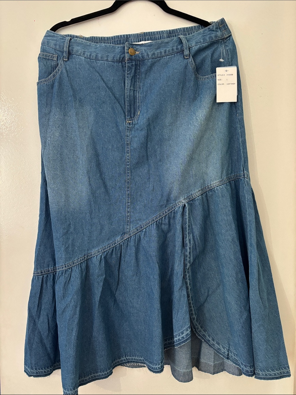 Denim Flared Midi Skirt - Light Blue